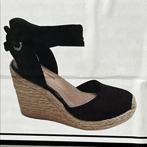 Harper Black Memory Foam Espadrille Wedges